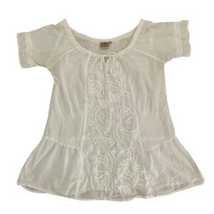 Tribal fairycore white scoop neck embroidered blouse size large boho top